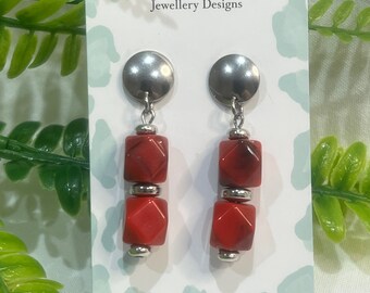 Red Cube Acrylic Earrings | Red Earrings | Statement Earrings | Womens Jewellery | Earrings | Fashion Earrings