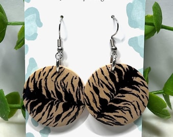 Tiger Print Acrylic Dangle Earrings | Handmade Statement Jewelry