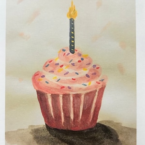 Original 4x5.5” Watercolor Birthday Cupcake Greeting Card