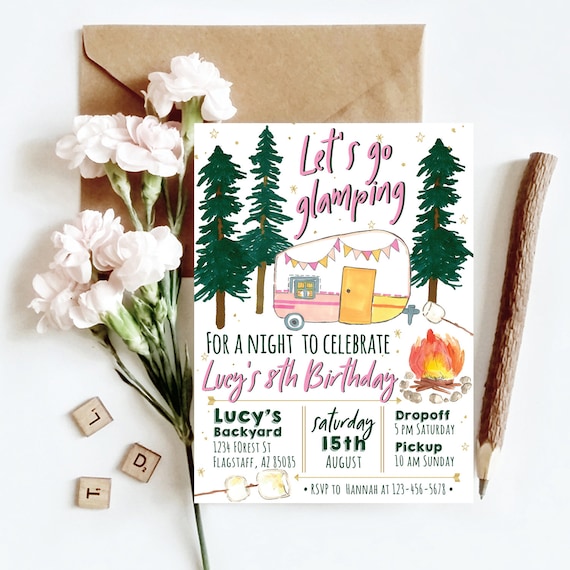 girl camping invitation camping invitation girl sleepover etsy