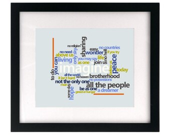 Imagine - John Lennon.  Song Lyric Art Print wall hanging, home decor, wedding gift idea