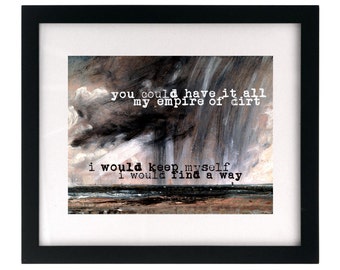 Nine Inch Nails/Johnny Cash - Hurt.  Song Lyric Art Print wall hanging, home decor