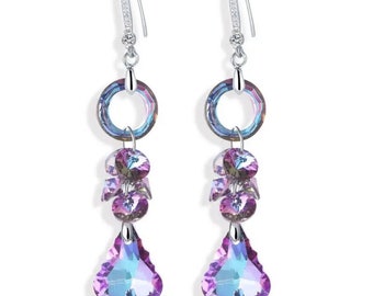 Sterling Silver Purple Swarovski Crystal Chandelier Earrings