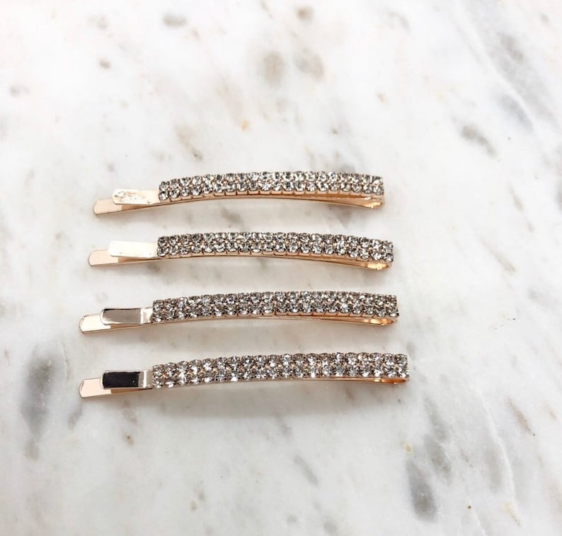 Rose Gold Rhinestone Hair Barrettes Pack of 4 Etsy