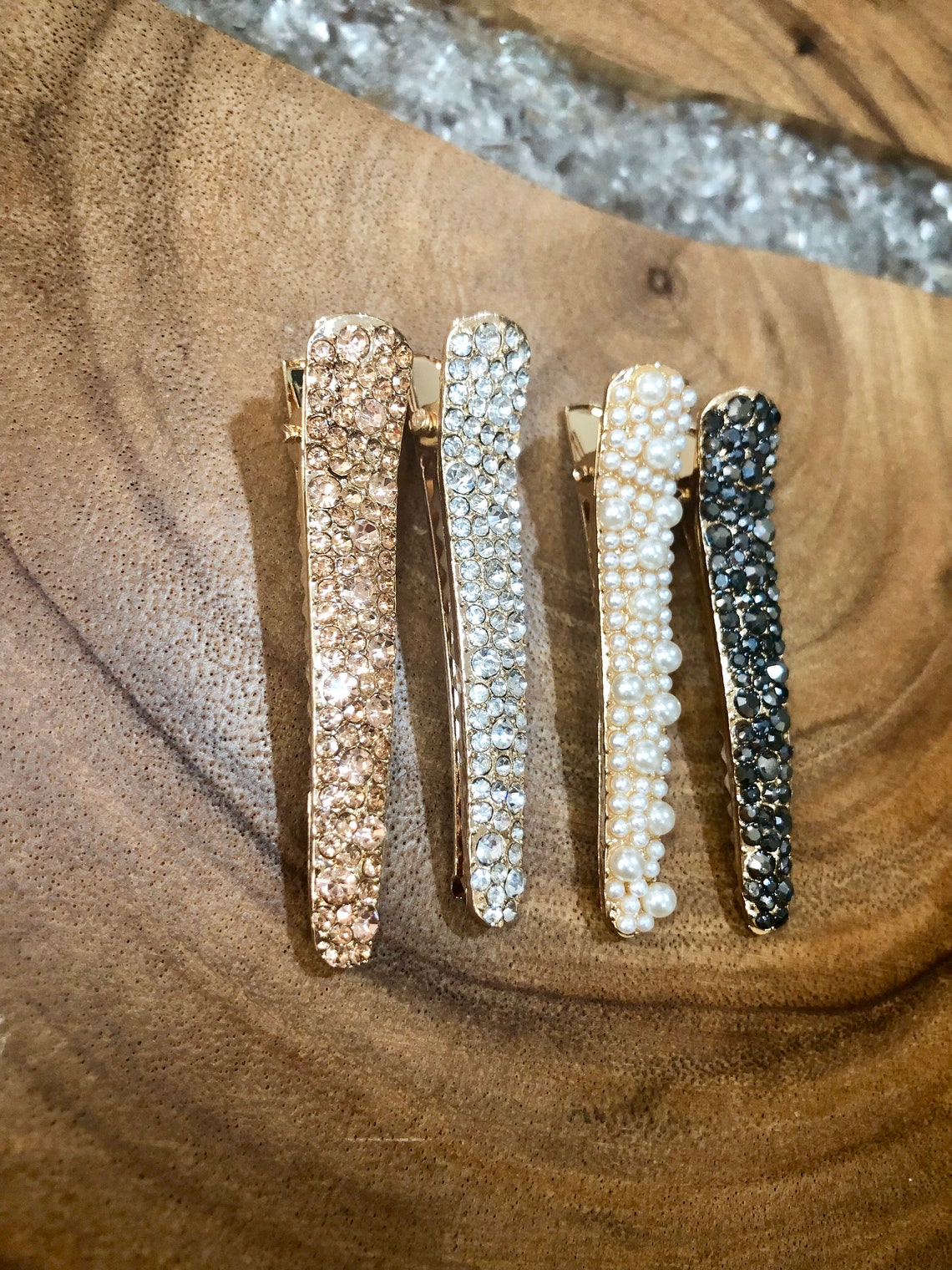 Crystal Rhinestone Covered Alligator Hair Clips 4 Piece Etsy