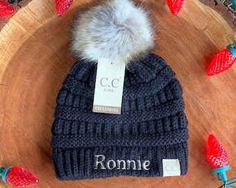 kids Single Pom Beanies - C C Beanies - Kids Beanies - Personalized Beanies - Toddler Beanies - Kids Clothes