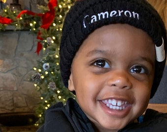 Kids Beanies - Personalized Single Pom Beanies - Custom C C Baby Beanies - Baby Single Pom Beanies - Personalized Toddler Winter Hat