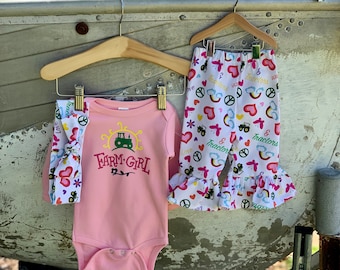Farm Girl Baby Outfit, Country Onesie & Bloomer Set