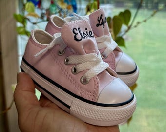 Personalized Baby Converse, Satin Ribbon Laces, Custom Infant Shoes, Baby Shower Gift