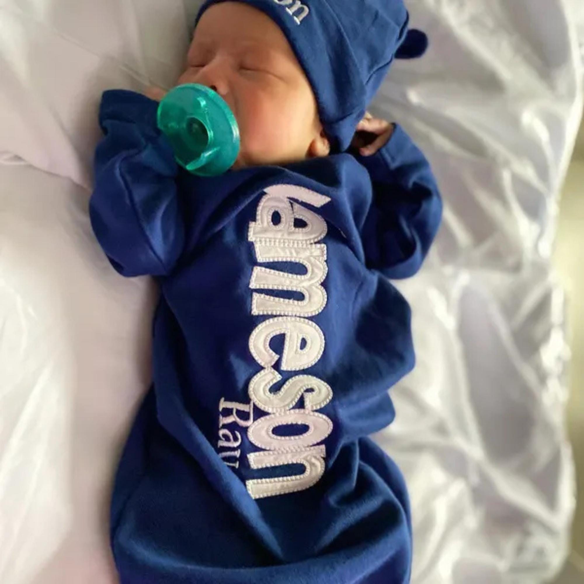 MyMonogramsandMoreDB Personalized Baby Gown with Name Monogrammed Infant Gown Coming Home Outfit Customized Baby Gown Embroidered Gowns for Baby Boys