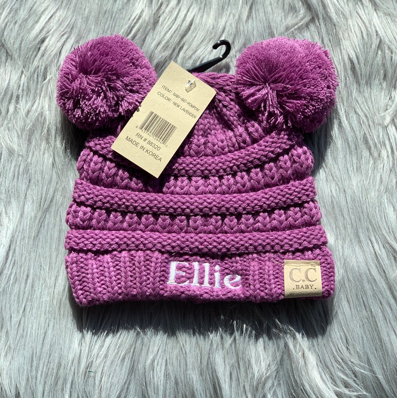 Personalized Baby Beanies C C Double Pom Pom Beanies Baby Etsy
