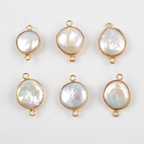 Wholesale Silver Plated Connectors Jewelry Natural Abalone Shell Round Coin Shape Charms Bracelets