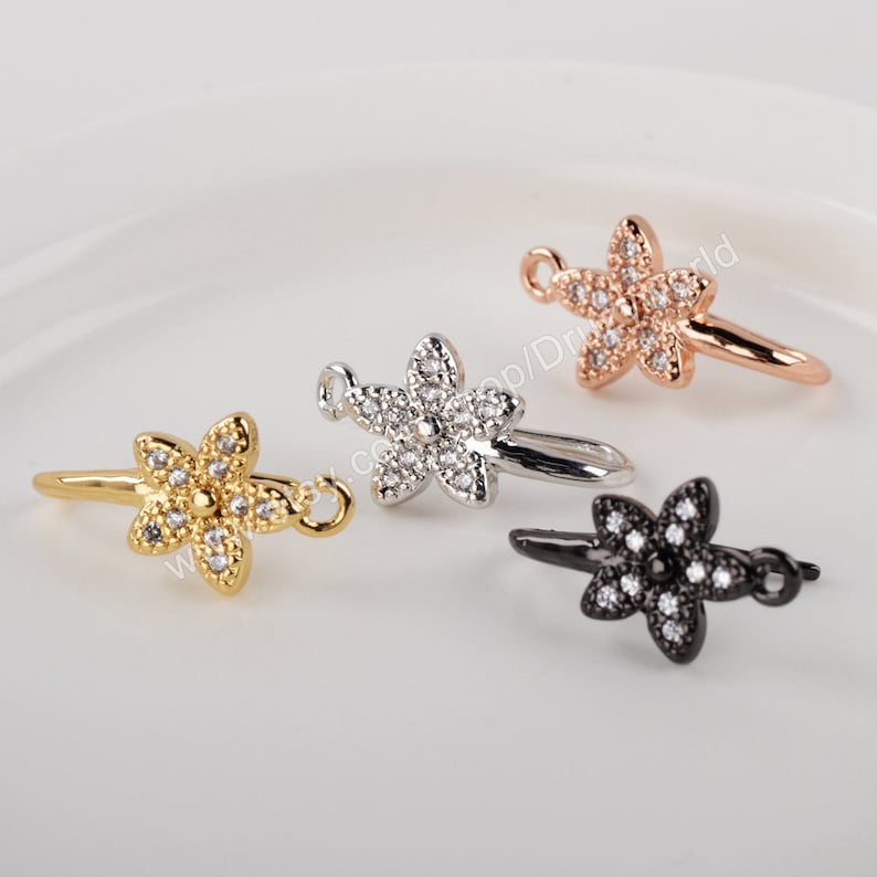10Pairs Polish Gold Plated Brass CZ Flower Earring Findings Open Loop Micro Pave Ear Hooks Wires DIY Earrings Jewelry Making Links PJ454