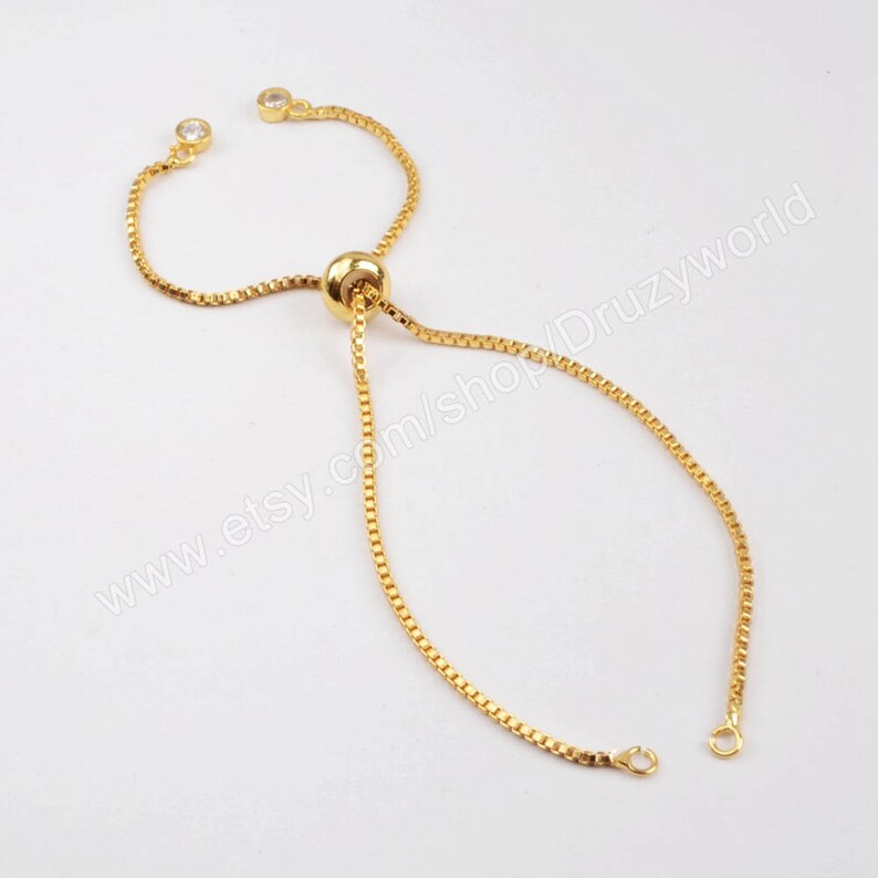 Wholesale Adjustable Box Chain Slider Bracelet Finding CZ End Etsy