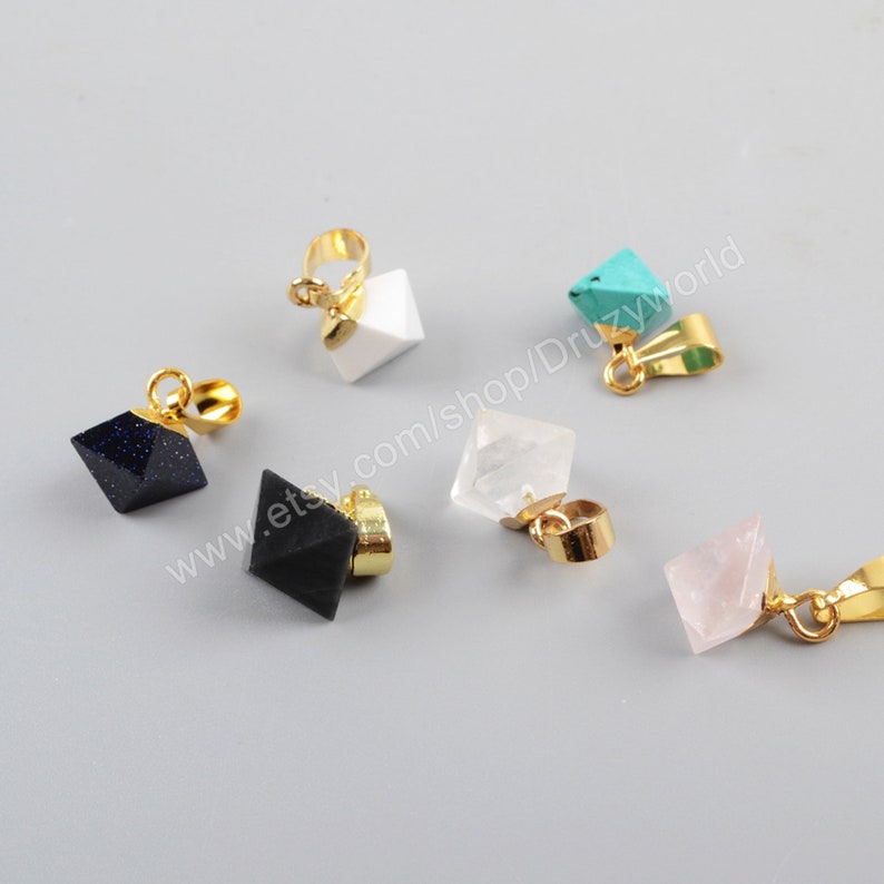 Wholesale Gold Plated Tiny Small Pyramid Points Multi Natural Stones Quartz Faceted Pendant Bead Boho Gemstone Charms Making Jewelry NO-41