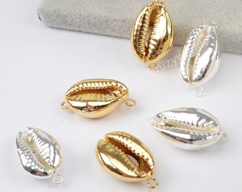 Wholesale Full Gold Silver Plated Dark White Natural Cowrie Shell Connector Beads Sea Shell Beach Shell Gemstone Charm Making Jewelry G1501