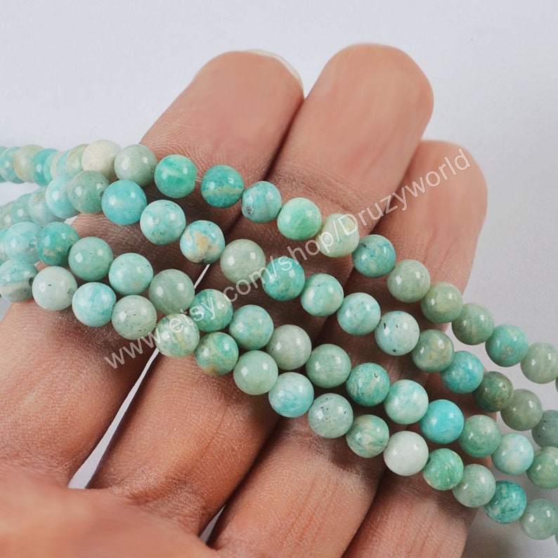 Natural Amazonite Loose Beads 6mm Round Ball Shape Drilled Natural Amazon Stone Spacer Bead Handmade Polish For Jewelry Making 1 Strand A