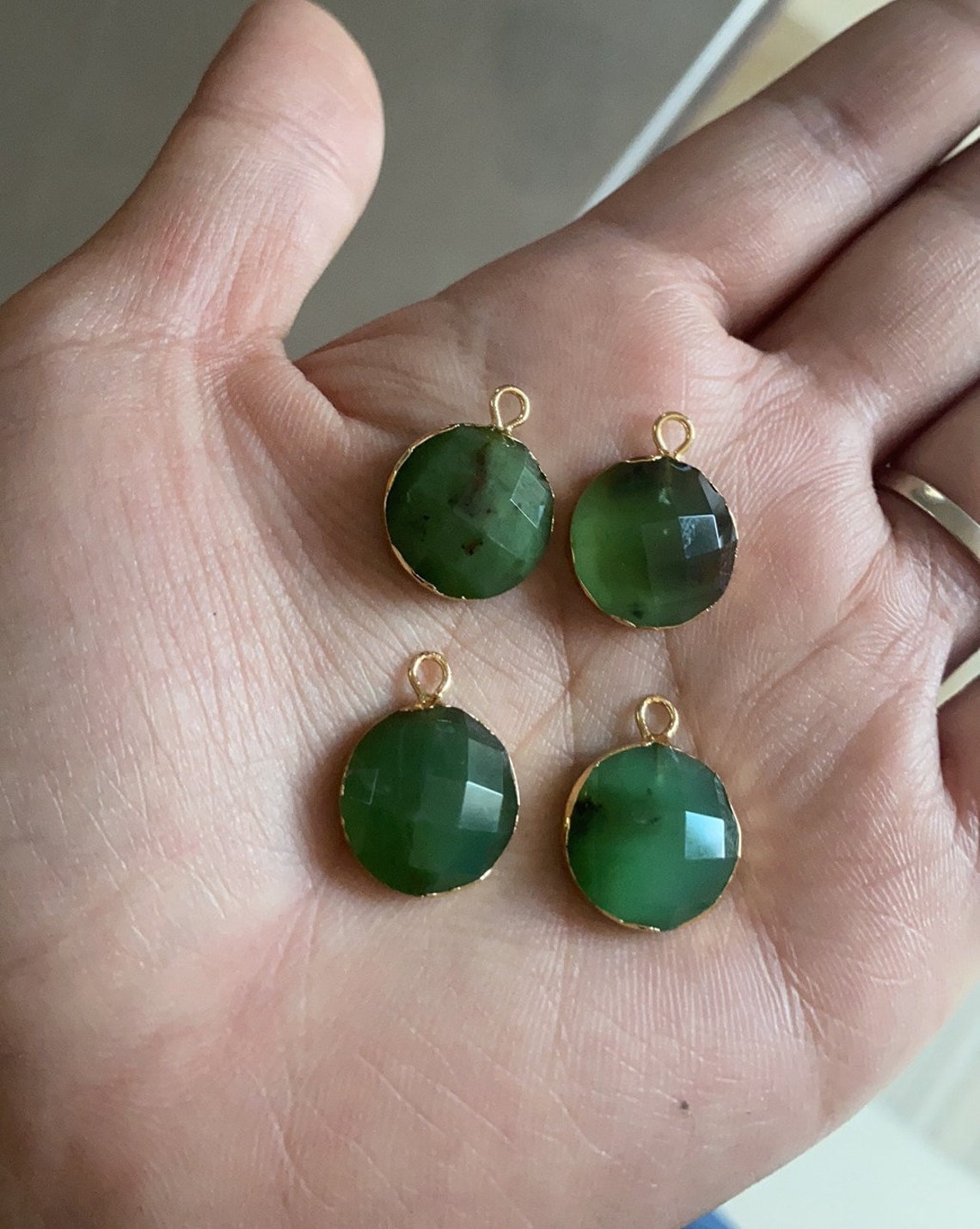 Pretty Round Gold Plated Natural Australia Jade Charms 14mm Etsy