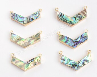 Wholesale Gold Plated V Shape Natural Abalone Shell Chevron Connector Pendant Sea Shell Beach Shells Gemstone Charm Making Jewelry G0859