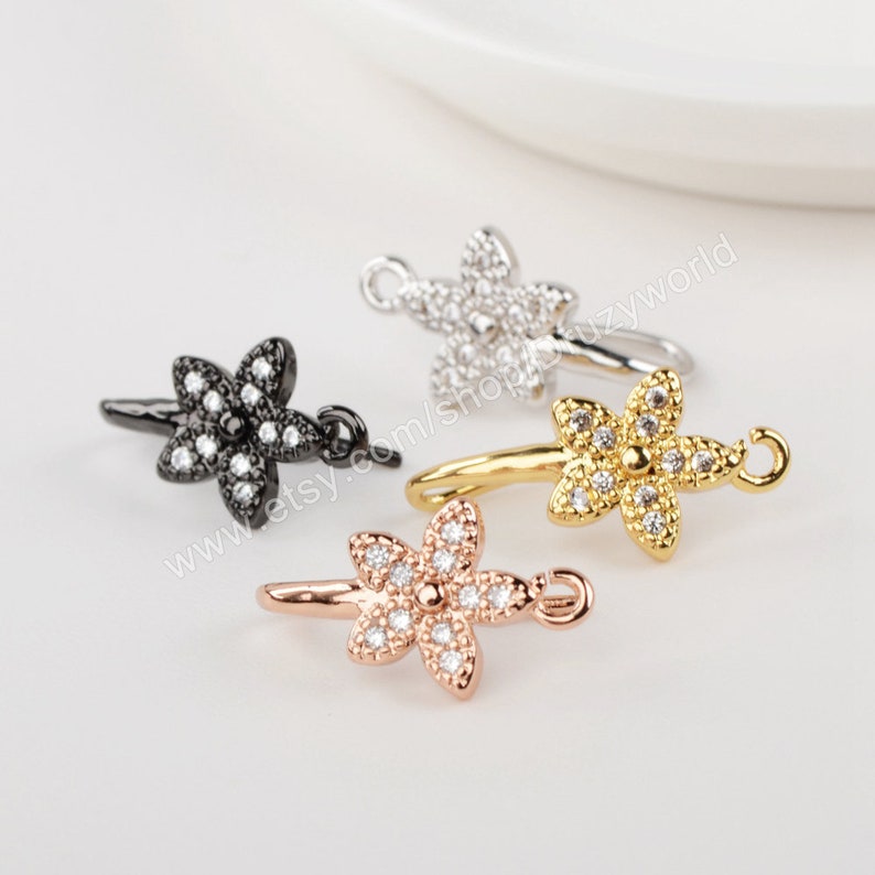 10Pairs Polish Gold Plated Brass CZ Flower Earring Findings Open Loop Micro Pave Ear Hooks Wires DIY Earrings Jewelry Making Links PJ454