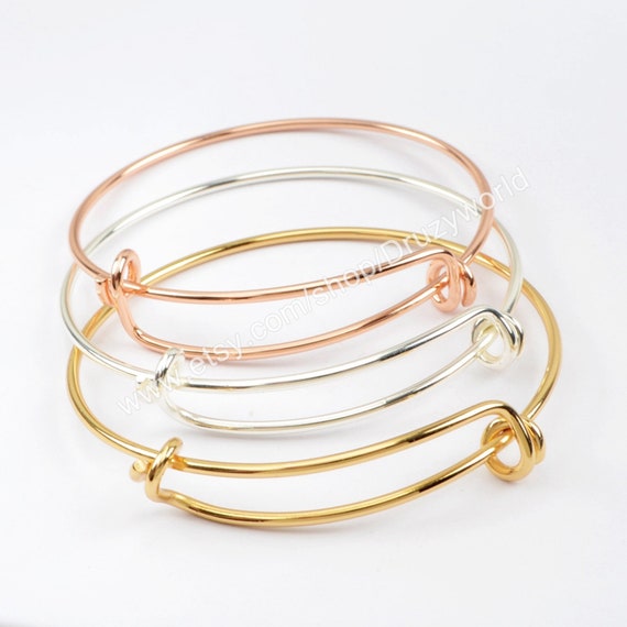 Adjustable Wire Silver Bangle Bracelet Bulk Chain for Jewelry Making 15PCS Expandable Bangle Bracelet Silver, Gold and Rose Gold