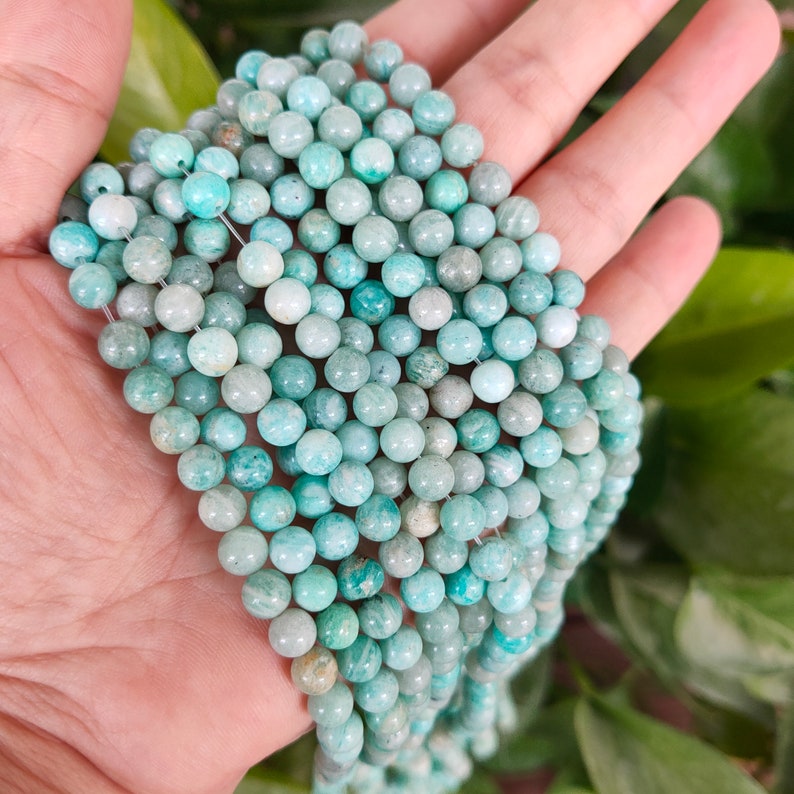 Natural Amazonite Loose Beads 6mm Round Ball Shape Drilled Natural Amazon Stone Spacer Bead Handmade Polish For Jewelry Making 1 Strand A