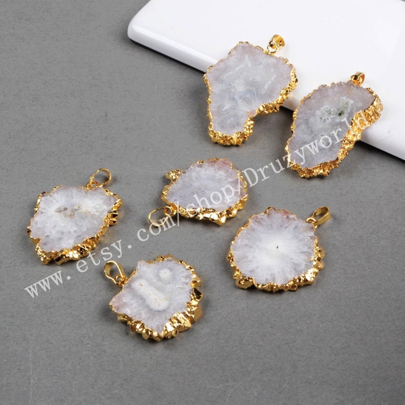 Wholesale Gold Plated Natural White Solar Quartz Slice Pendant Bead Sun Flower Druzy Gemstone Slice Pendants Making Jewelry Craft G0224