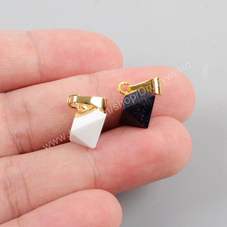Wholesale Gold Plated Tiny Small Pyramid Points Multi Natural Stones Quartz Faceted Pendant Bead Boho Gemstone Charms Making Jewelry NO-41