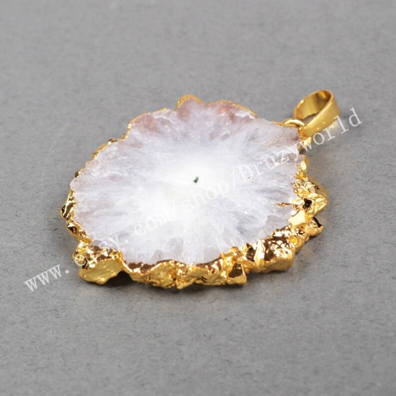 Wholesale Gold Plated Natural White Solar Quartz Slice Pendant Bead Sun Flower Druzy Gemstone Slice Pendants Making Jewelry Craft G0224