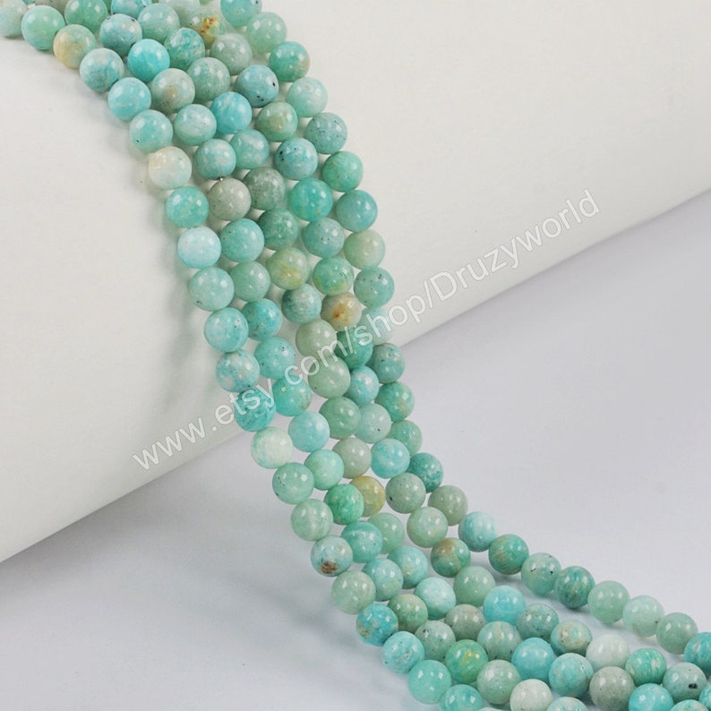 Natural Amazonite Loose Beads 6mm Round Ball Shape Drilled Natural Amazon Stone Spacer Bead Handmade Polish For Jewelry Making 1 Strand A