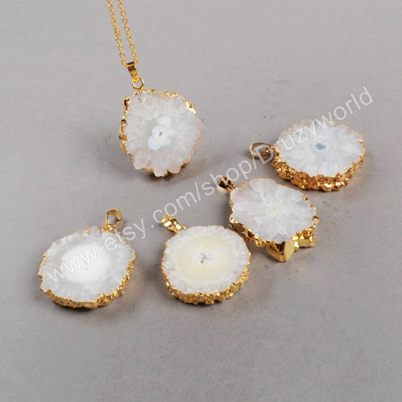 Wholesale Gold Plated Natural White Solar Quartz Slice Pendant Bead Sun Flower Druzy Gemstone Slice Pendants Making Jewelry Craft G0224