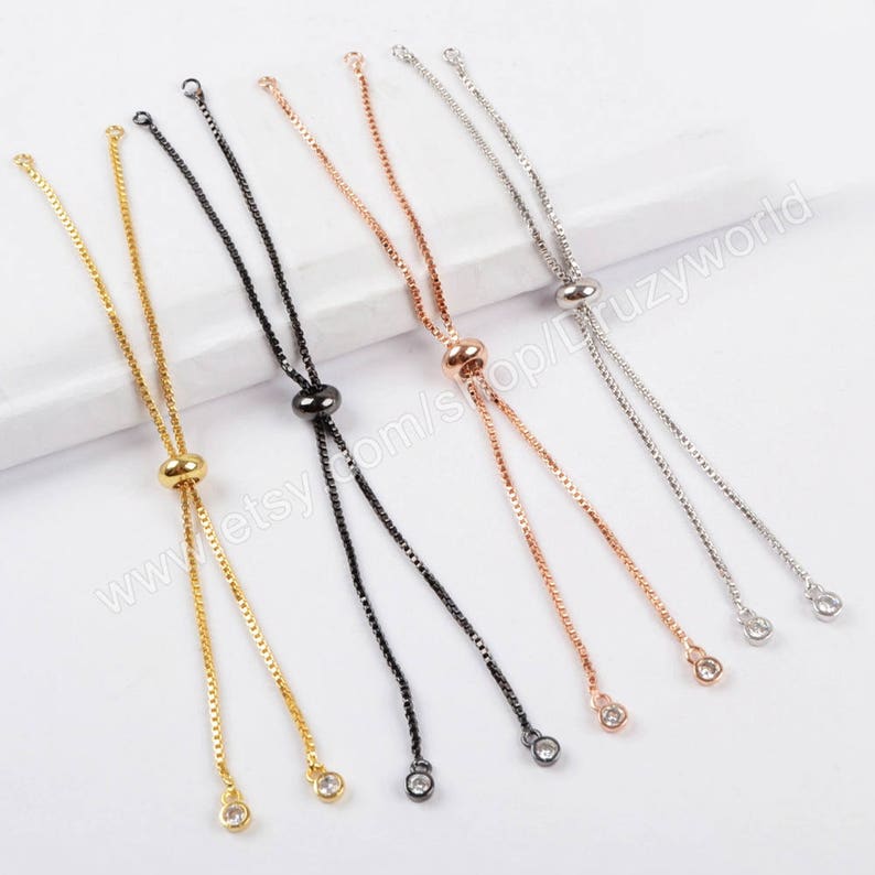 Wholesale Adjustable Box Chain Slider Bracelet Finding CZ End Etsy