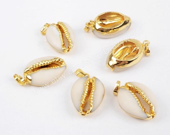 Wholesale Gold Plated Dark White Natural Cowrie Shell Pendant Bead Sea Shell Beach Shell Pendants Handmade Gemstone Making Jewelry G1295