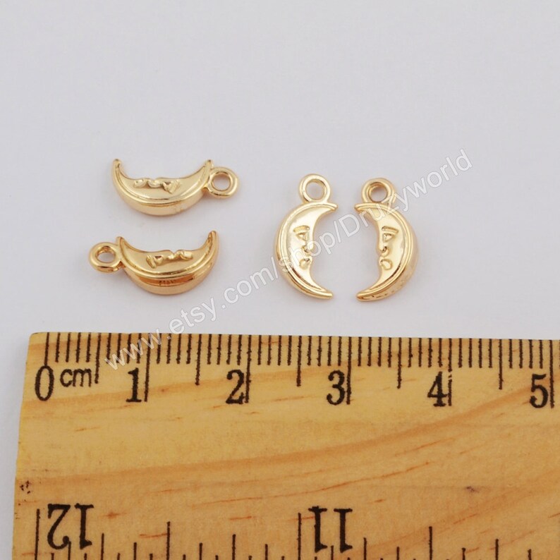 50 Pcs Polished Gold Plated Brass Half Moon Face Metal Charm Findings With Loop Golden Crescent Pendant DIY Making Jewelry Supply Tool PJ345