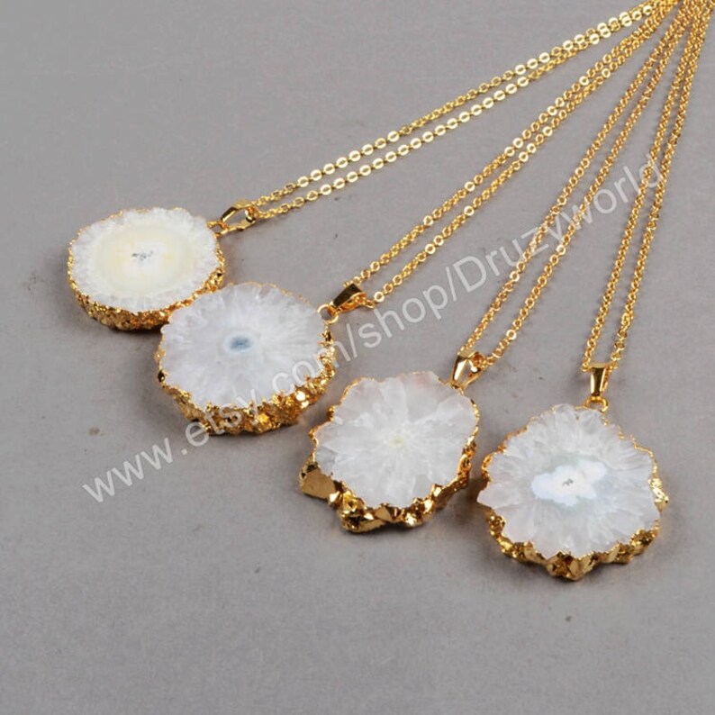 Wholesale Gold Plated Natural White Solar Quartz Slice Pendant Bead Sun Flower Druzy Gemstone Slice Pendants Making Jewelry Craft G0224