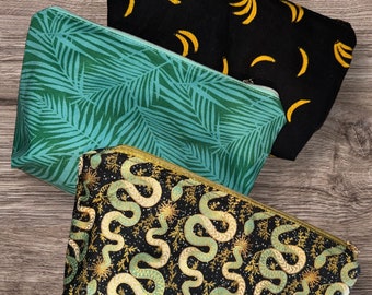Foliage Zipper Pouch: Banana, Snake, Plant Lover Makeup Bag