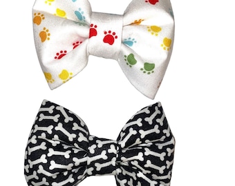 Dog Print Bow Ties • Pet Christmas Gift • Holiday Neckwear for Pets • Slide on Bow Tie • Medium Bone Print Bow Tie
