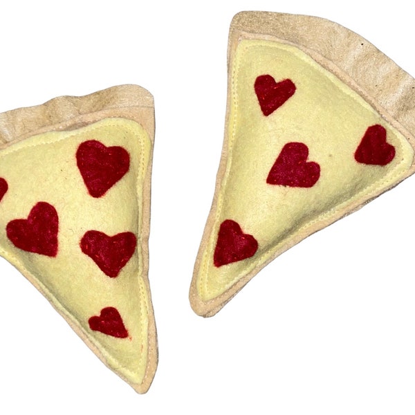 Valentine Pizza Slice for Kitty Cat - Felt Food Toy for Cats - Felt Sensory Catnip Silvervine Toy - Heart Pepperoni Pizza for Feline Friends