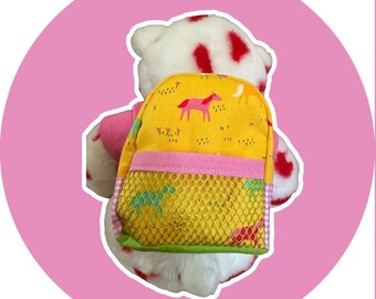 Bright Ponies Miniature Backpack • Teddy Bear Backpack • Backpack for 18” Doll • Pony Lovers Gift • Gift for Little Boys or Girls