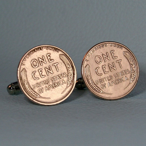 American Wheat Penny Coin Cufflinks - Vintage Copper Bronze 1 Cent USA