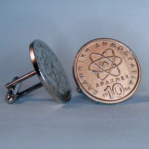 Atomic Theory Greek Coin Cufflinks - Greece 10 Drachmes
