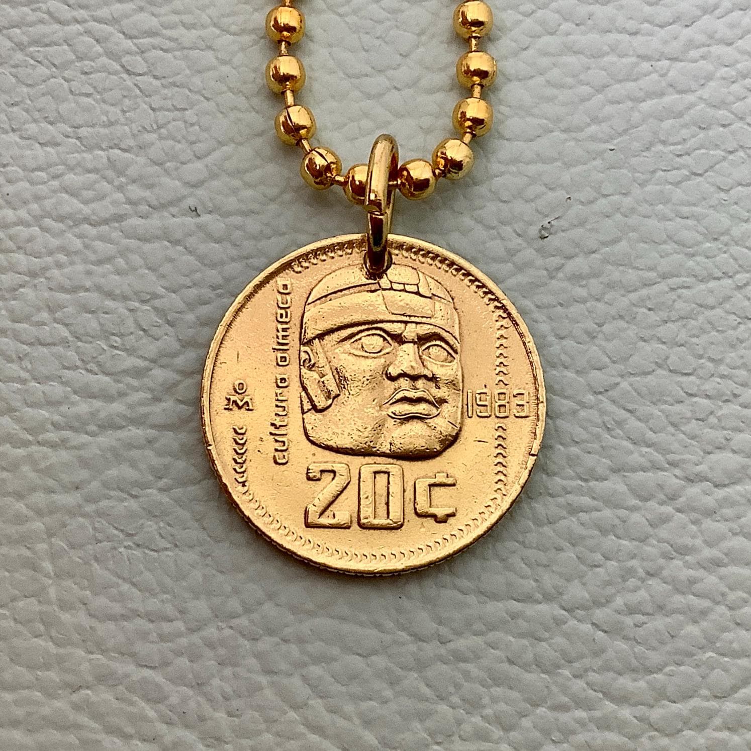 1983 to 1984 Mexico Olmec Giant Head Coin Pendant Necklace, 20