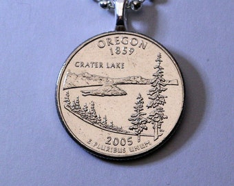 2005 Oregon Quarter Dollar Coin Drop Pendant - Crater Lake