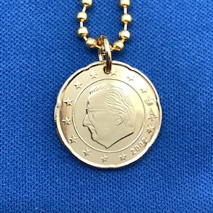 Belgische ketting met munthanger, 1999-2007, 20 eurocent Europees Noords goud, koning Albert II
