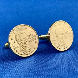 Greek Coin Cufflinks,  Greece 2002 to 2024, 20 Euro Cents EU Nordic Gold Ioannis Capodistrias