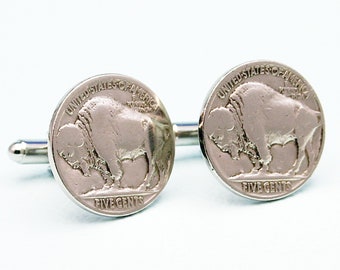 Buffalo Nickel Cufflinks - American Bison 5 Cents Coin Soldered