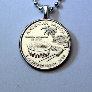 2009 American Samoa Coin Pendant Necklace, Quarter Dollar Samoa Muamua Le Atua