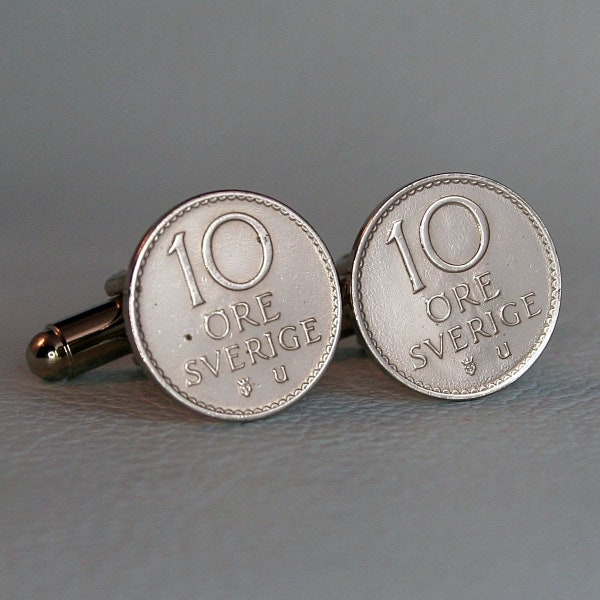 Swedish Coin Cufflinks - 10 ore Sverige Sweden (Gustaf VI)