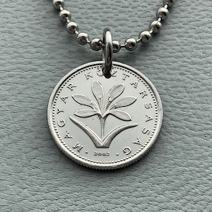 May include: A silver necklace with a silver coin pendant featuring a flower design and the text "MAGYAR KOZTARSASAG" and "2002".