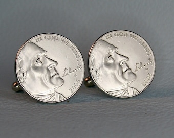 2005 Thomas Jefferson Nickel Cufflinks - American Liberty 5 Cents Coin